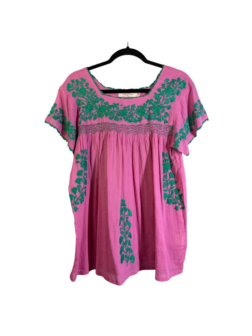 FOX IN GOWN Blouse Small Peasant Blouse Hand Embroidered Boho Gauzy Cotton‎